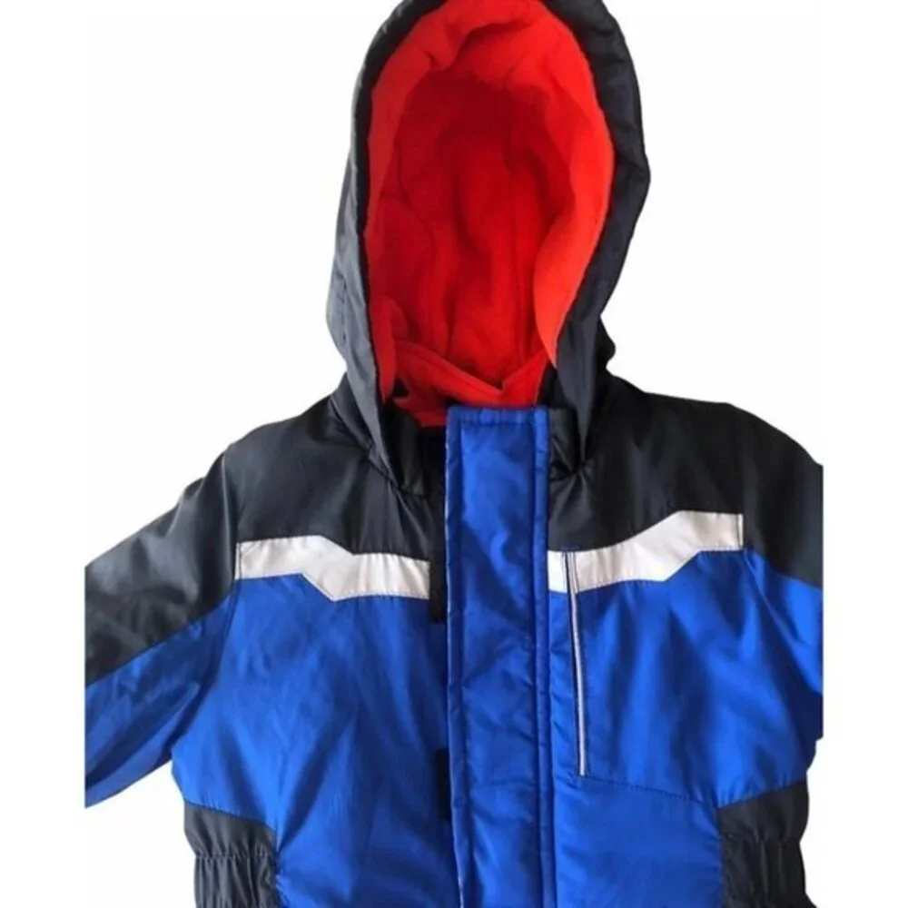 Oshkosh‎ Colorblock Hooded Winter Jacket Blue Black Reflective Fleece Lined